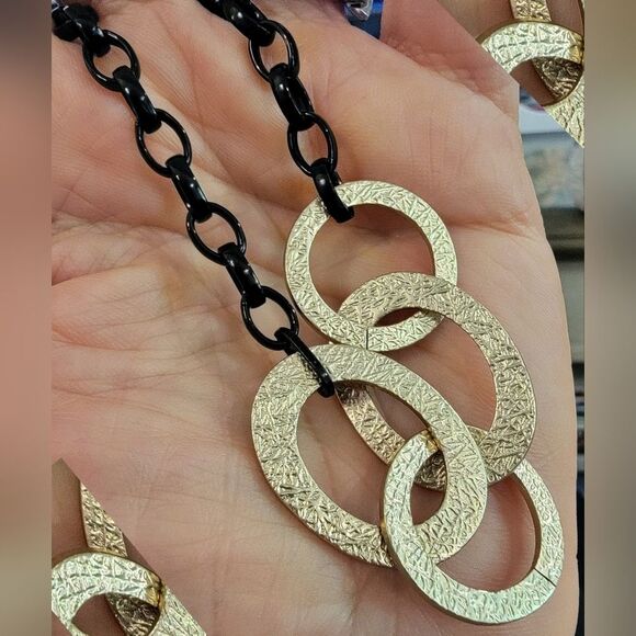 #Sabika Winter 2017 Long 40" Black Chain With Silver Ring Accents #NWOT - Picture 4 of 6